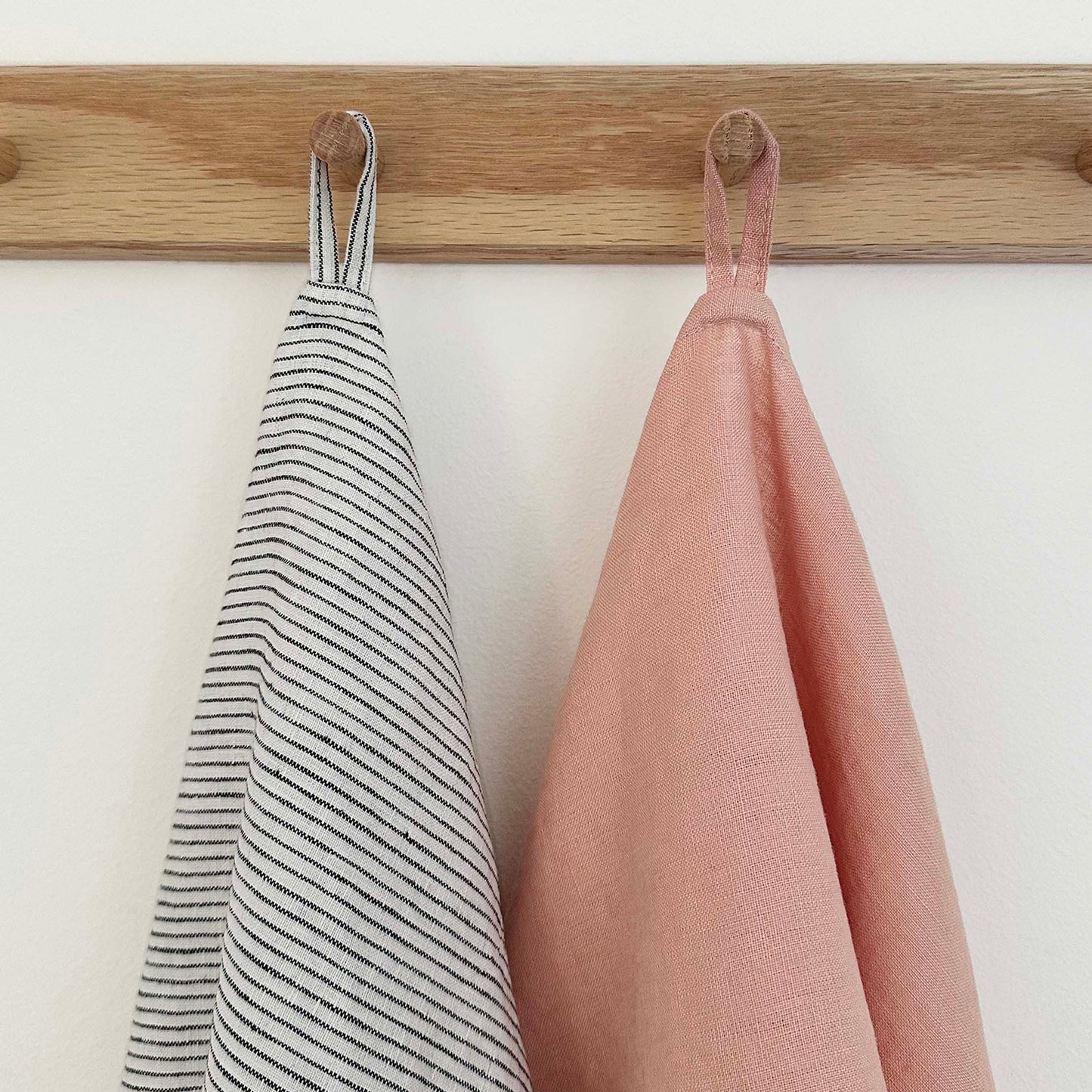 100% Linen Tea Towels OEKO-TEX® Certified – Pale Pink + Stripe