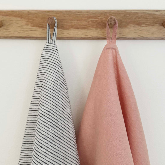 100% Linen Tea Towels OEKO-TEX® Certified – Pale Pink + Stripe