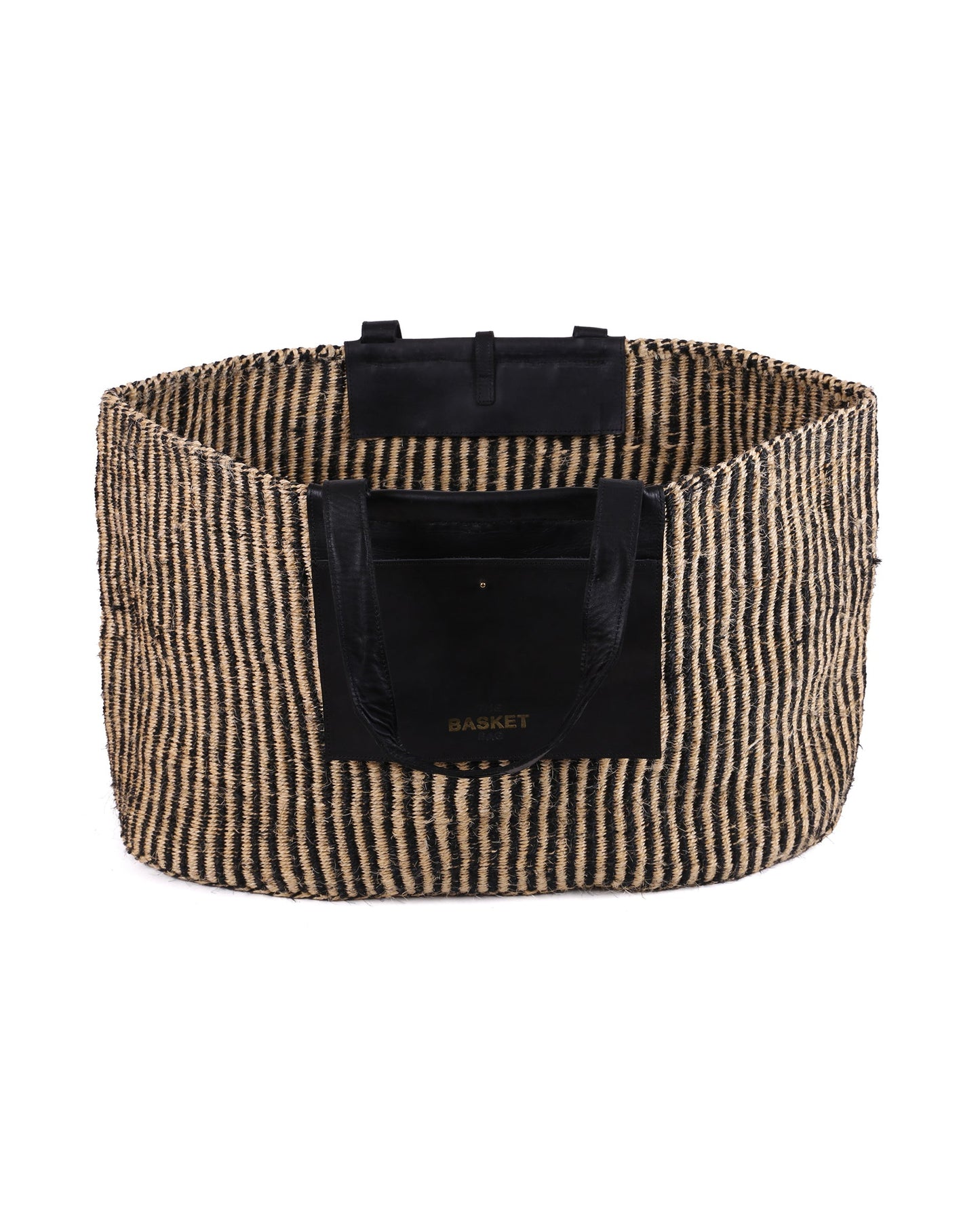 MSTARI: Black Pinstripe Woven Weekend Bag