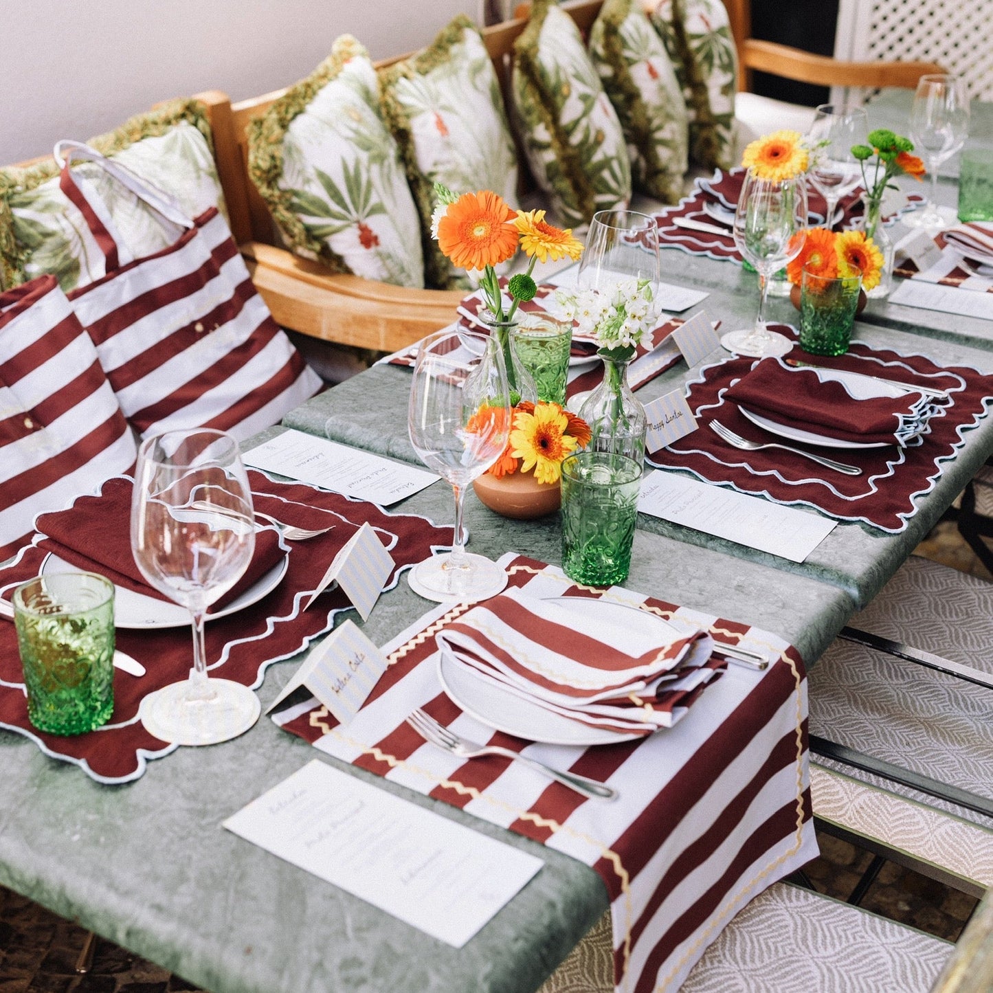 Ericeira Placemat, Blue Stripes With Bordeaux