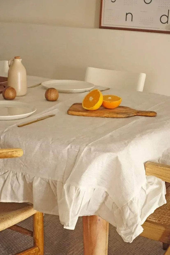 Ruffle Linen Tablecloth, Ivory