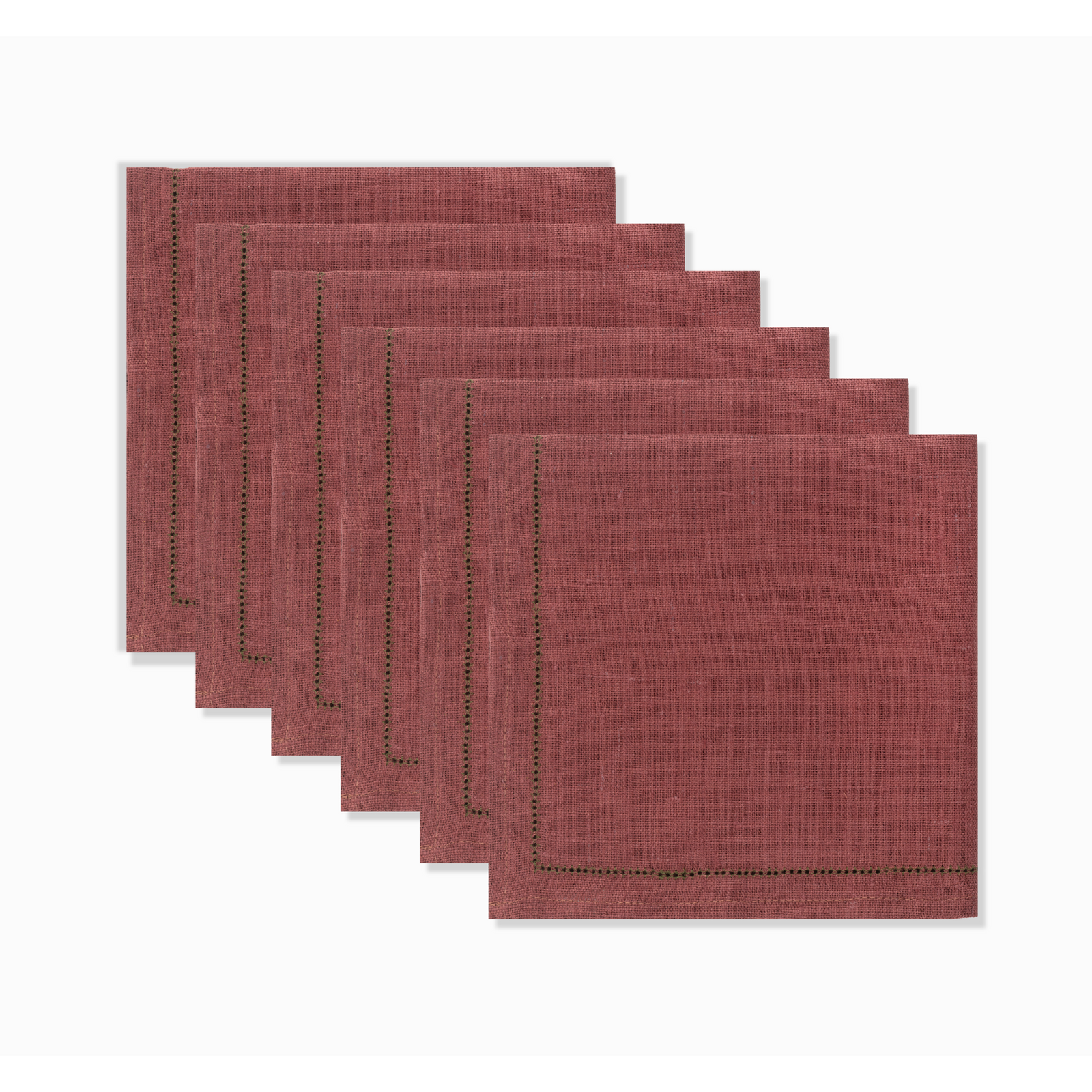 Set of Marsala Napkins with Fern Green Hemstitch