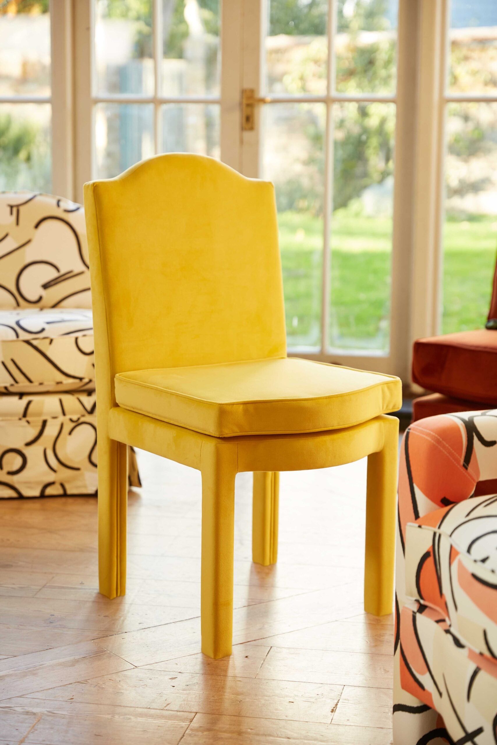 Pair of Leo Dining Chairs, Daffodil Velvet