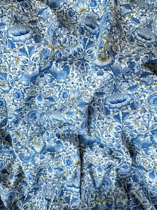 Oblong Ruffle Cushion Made With Liberty Fabric Lodden China Blue