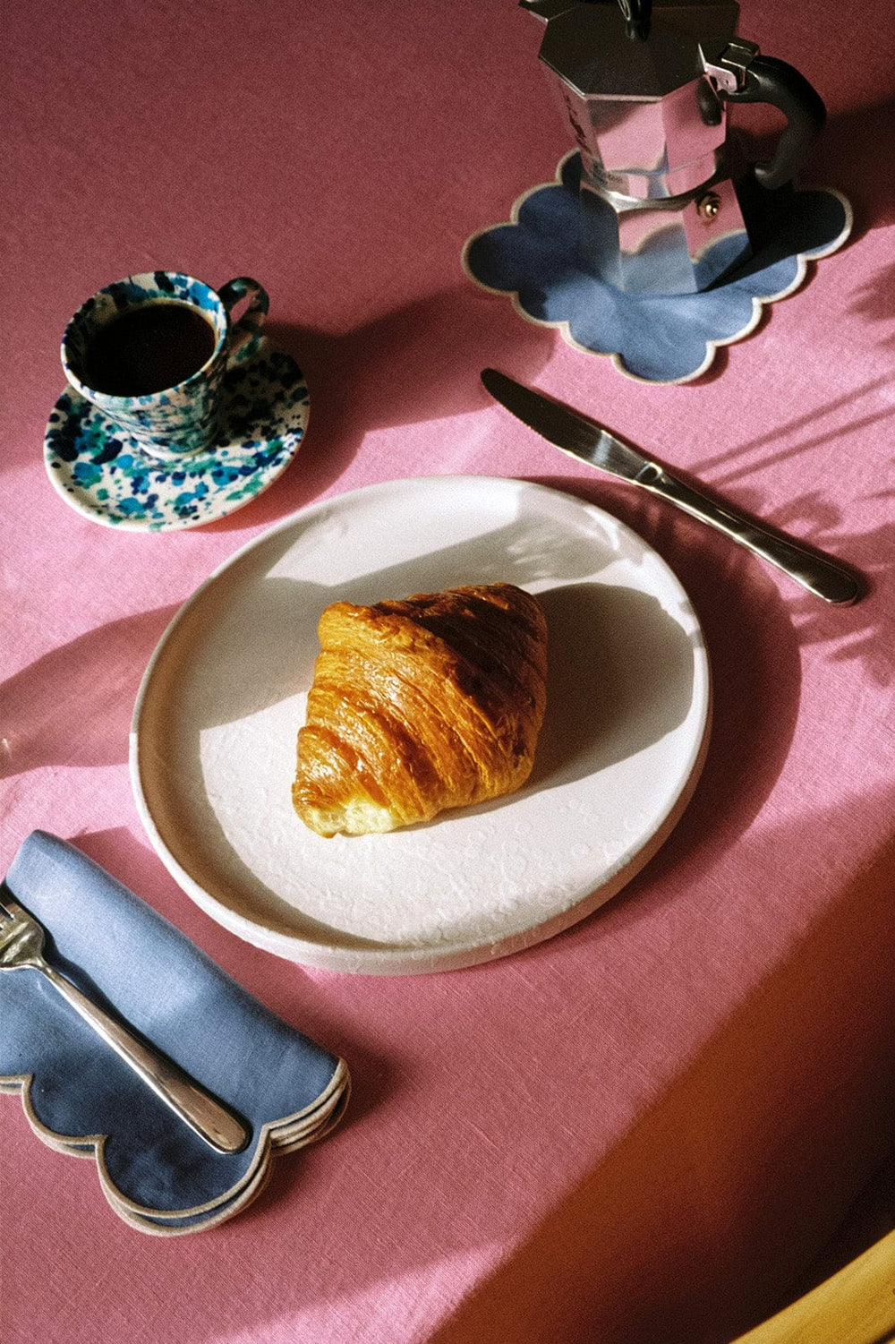 Zero-Waste Scalloped Linen Cocktail Napkins Poppy Blue - Set of 4