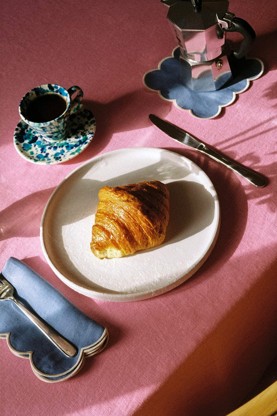 Zero-Waste Scalloped Linen Cocktail Napkins Poppy Blue - Set of 4