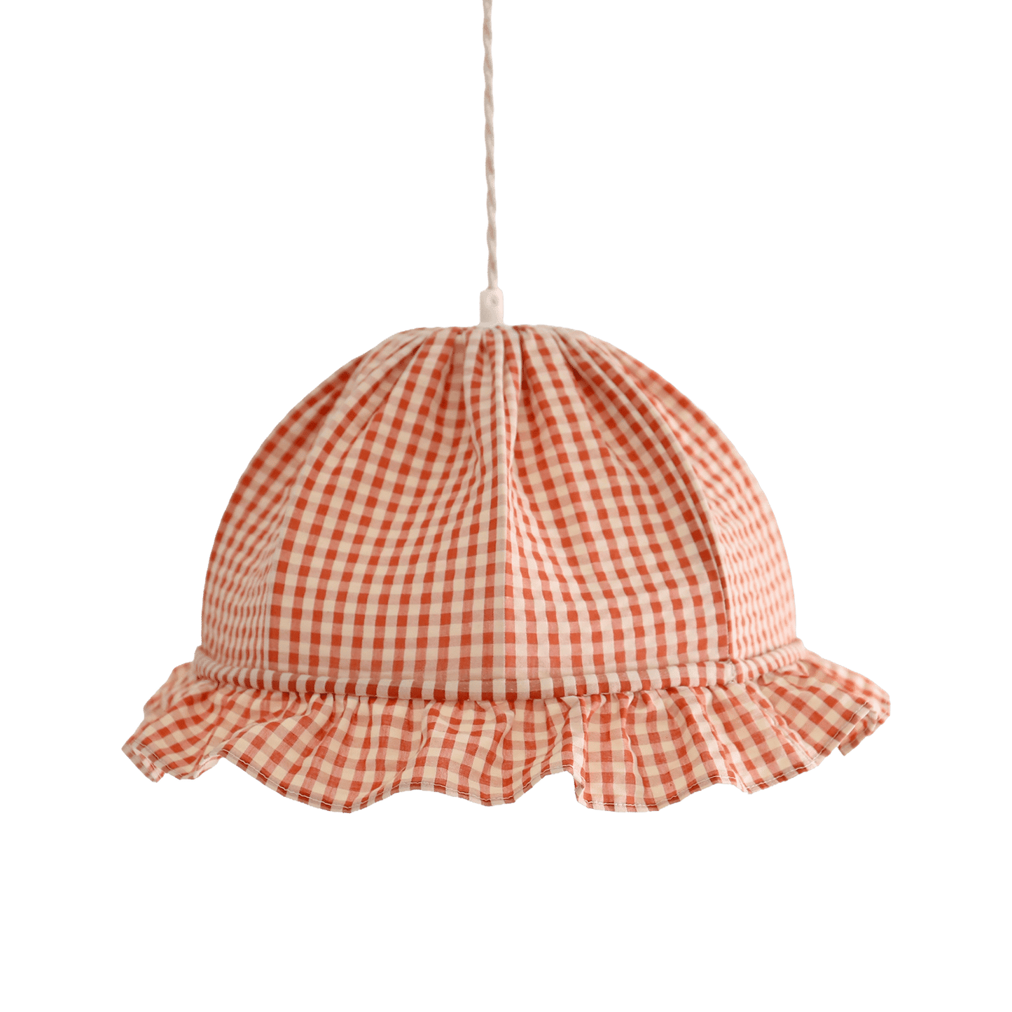 Rounded Dome Pendant Light with Ruffles, Margaret "Gingham" Print