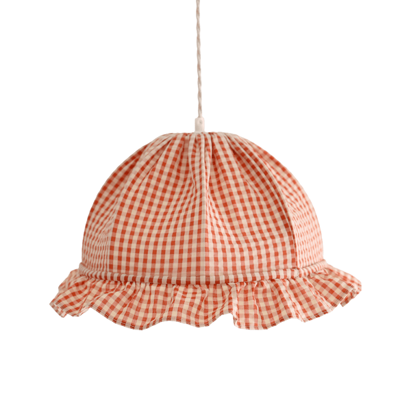 Rounded Dome Pendant Light with Ruffles, Margaret "Gingham" Print