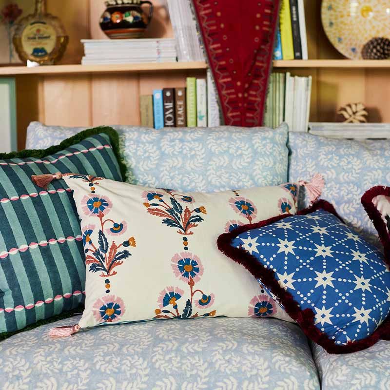 Cushion Brushed Fringe Luna in Blue Pink