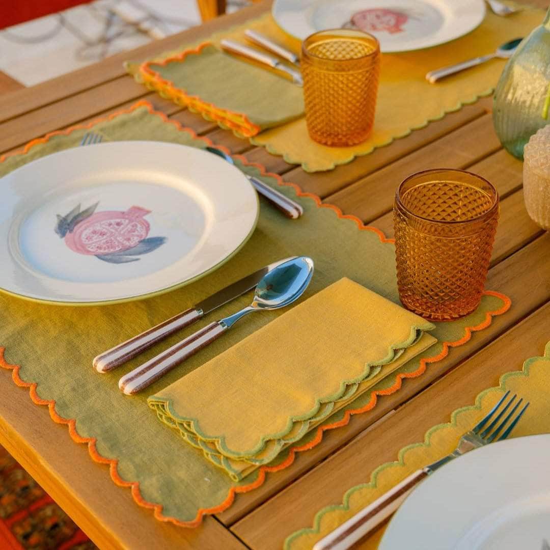 Aurora Napkin, Yellow with Green