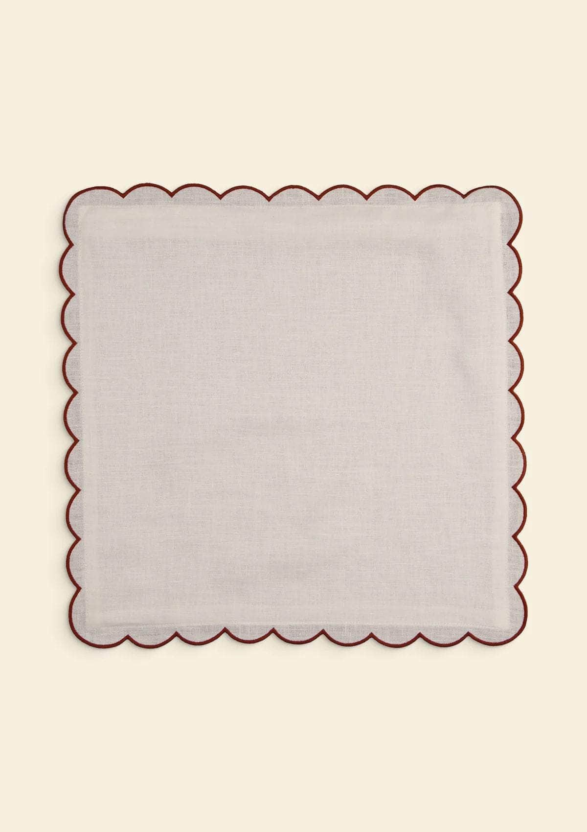 The White & Red Ochre Scalloped Linen Square Cushion