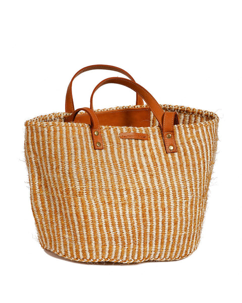 DHEHEBU: Gold and Natural Pinstripe Sisal Shopper