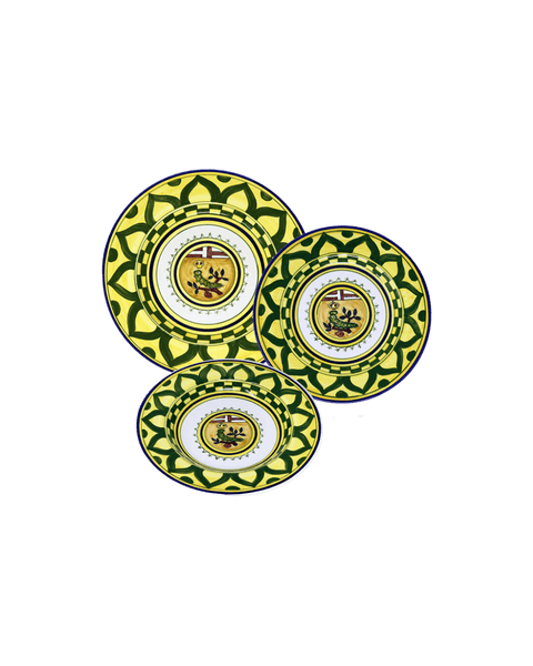 Bruco Yellow and Green Ceramic Imperial Plate Set