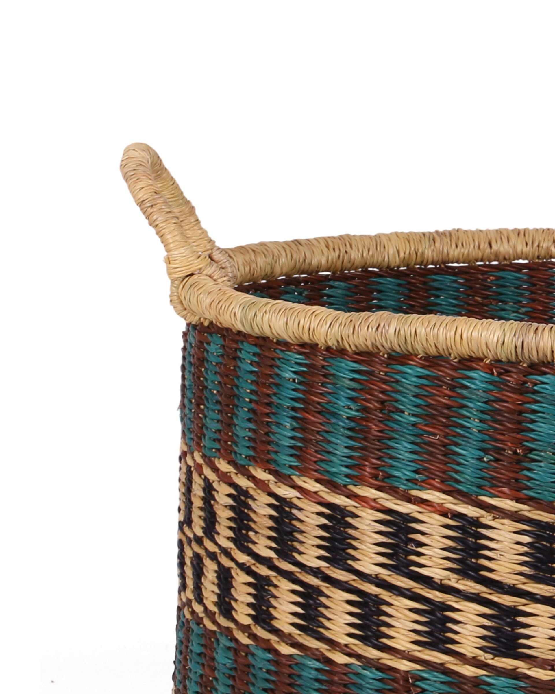 KWOI: Small Teal, Brown and Black Floor Storage Basket with Handles