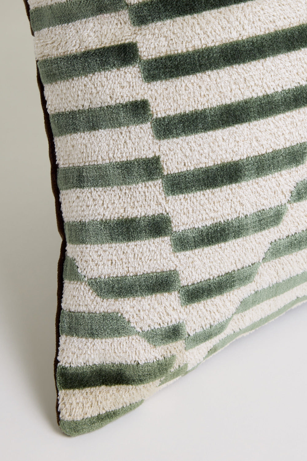 Stripes Velvet Cushion Cover - Green + Brown