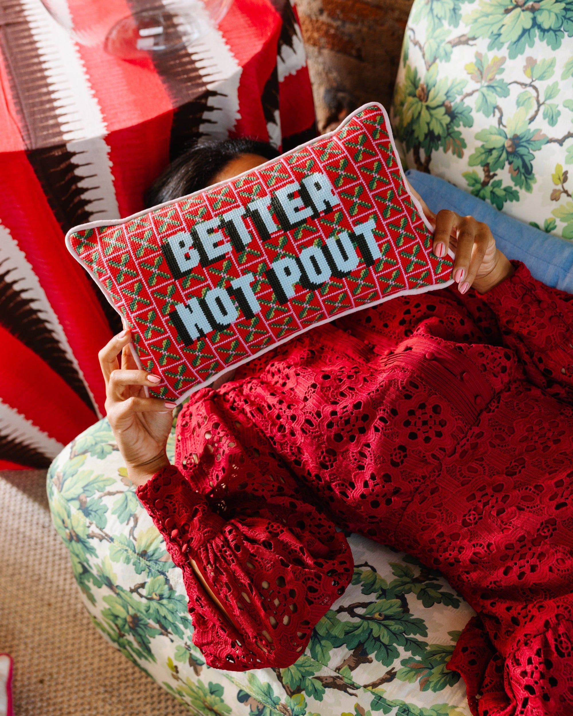 Better Not Pout Needlepoint Pillow