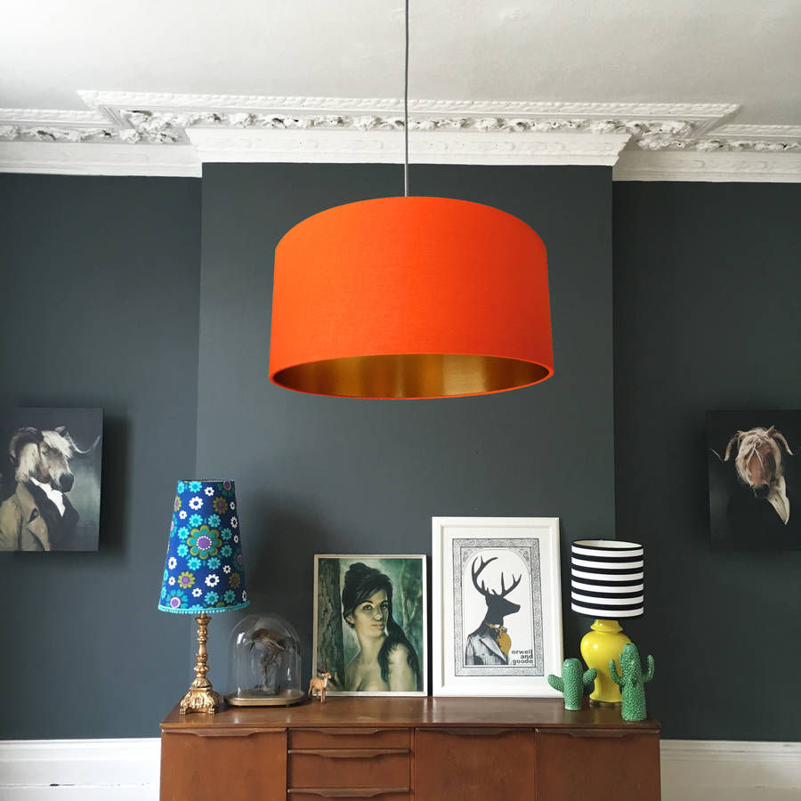 Tangerine Orange Cotton Lampshade With Gold Lining
