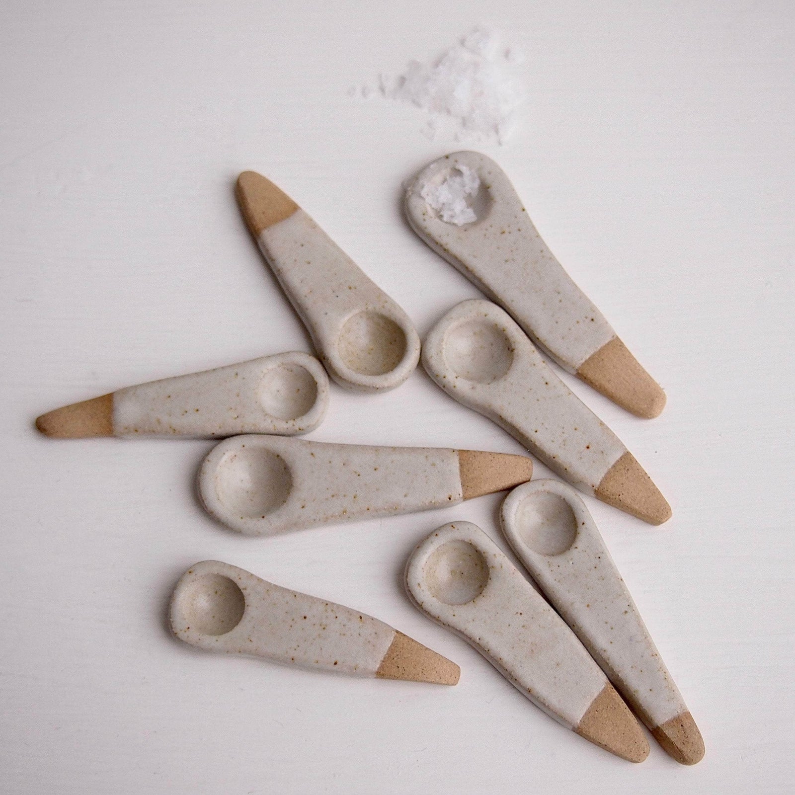 Handmade Mini White Ceramic Salt or Spice Spoon
