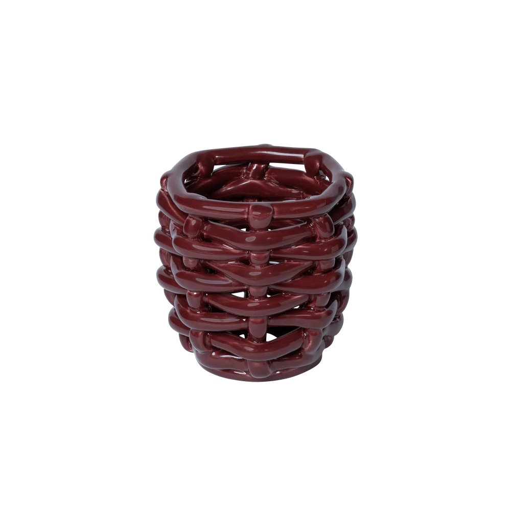 Small Burgundy Basketweave Planter