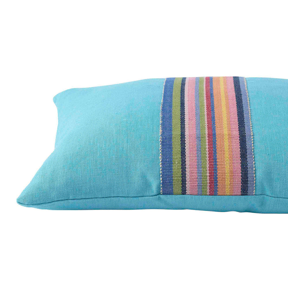 Cushion Pale Blue Linen with Odisha Stripe Tape