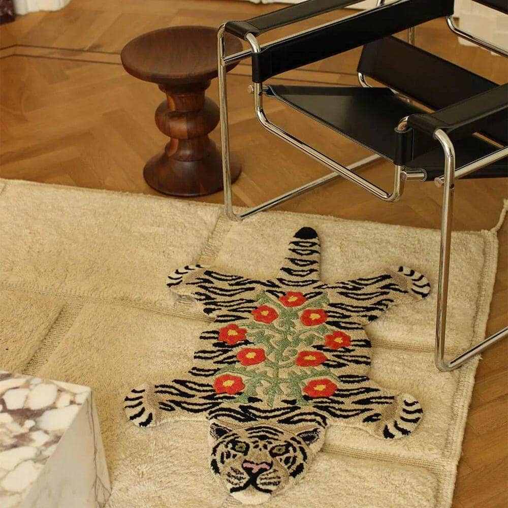 Floral White Tiger Rug Small