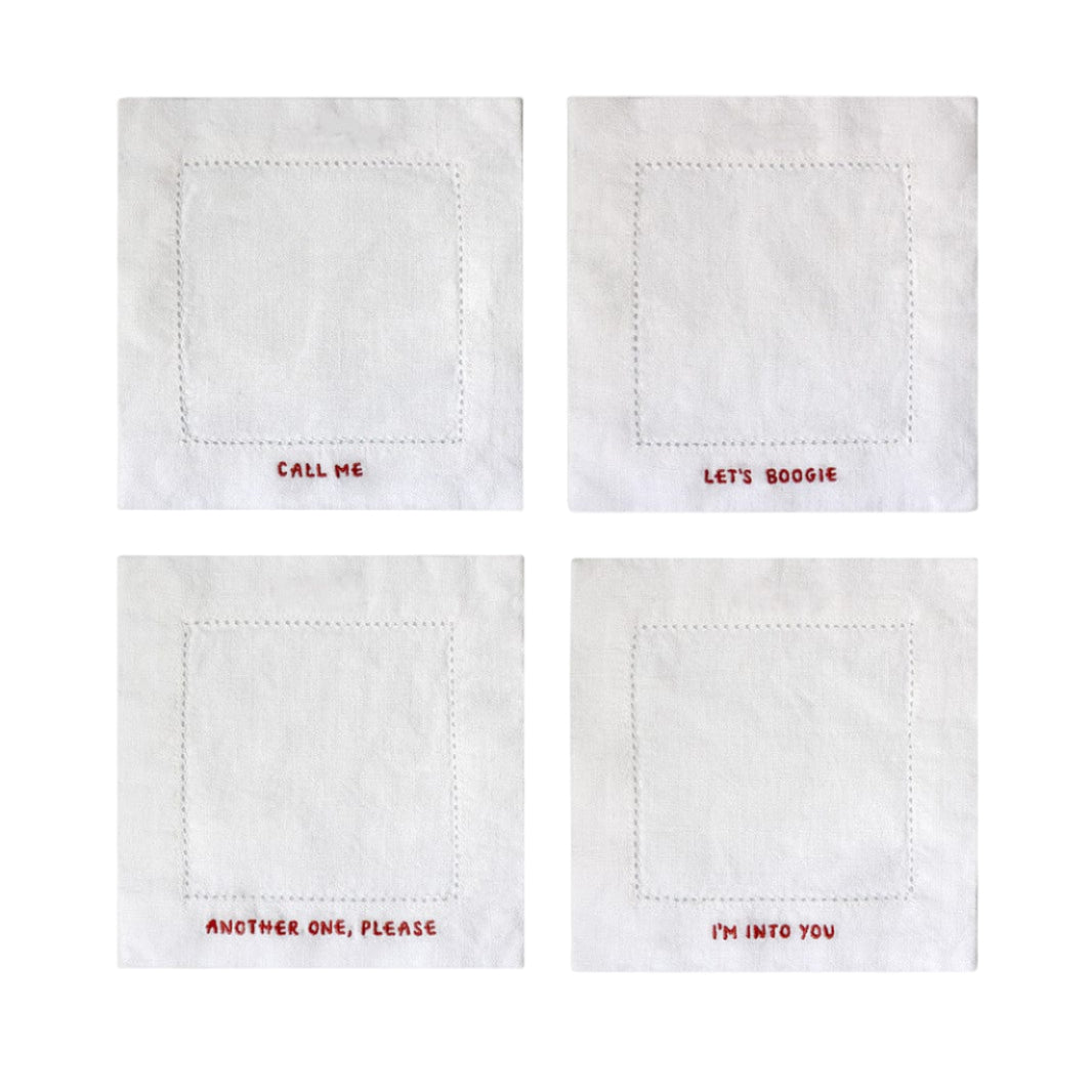Gratitude Hemstitched Cocktail Linen Napkins - Set of 4