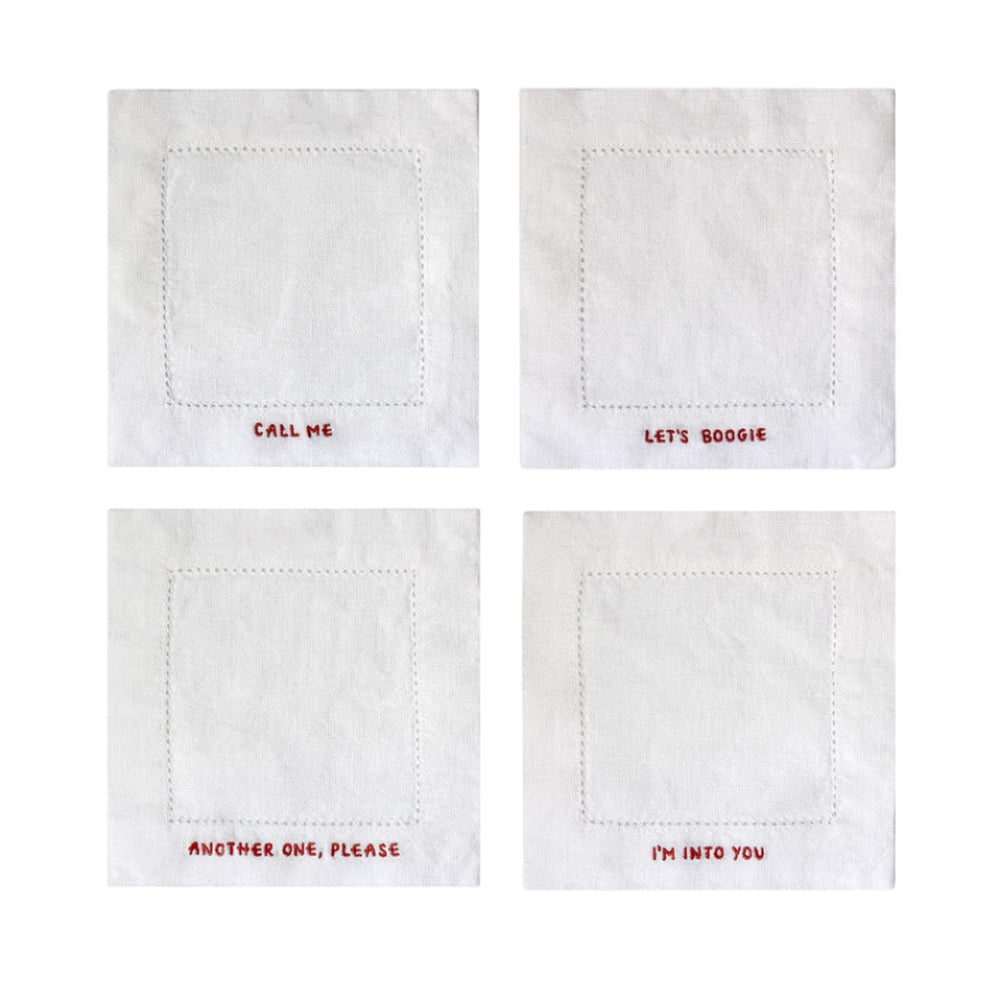 Gratitude Hemstitched Cocktail Linen Napkins - Set of 4
