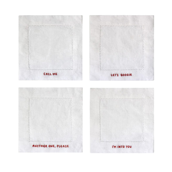 Gratitude Hemstitched Cocktail Linen Napkins - Set of 4