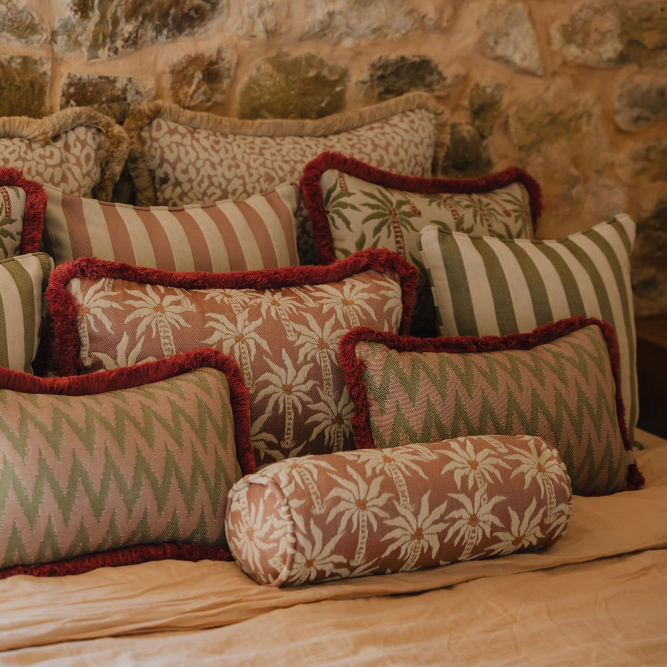 Double sided cushion Laura Olive & Spice x Maya Rose & Ecru