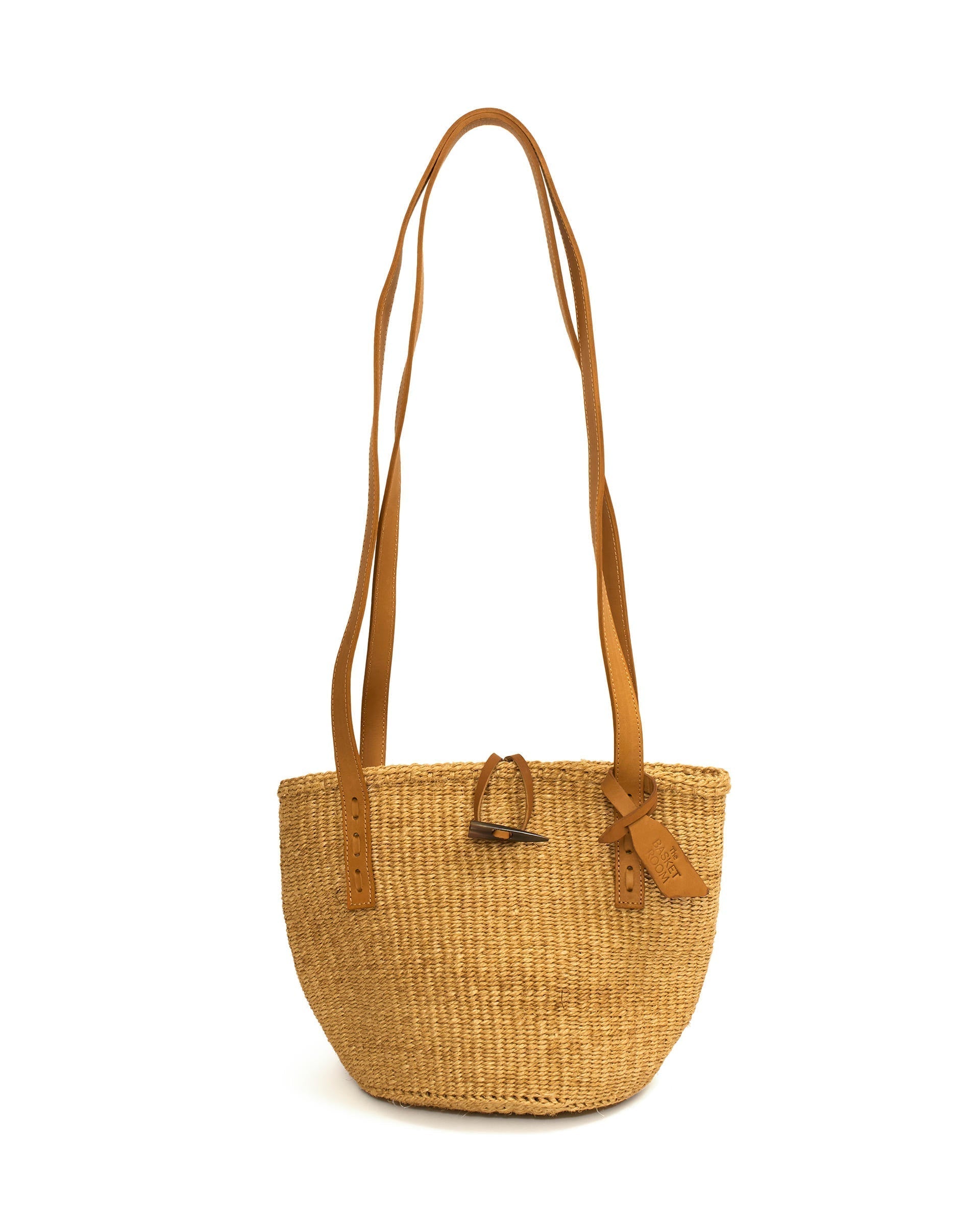 DUNIA: Sisal and Leather Light Taupe Shoulder Bag