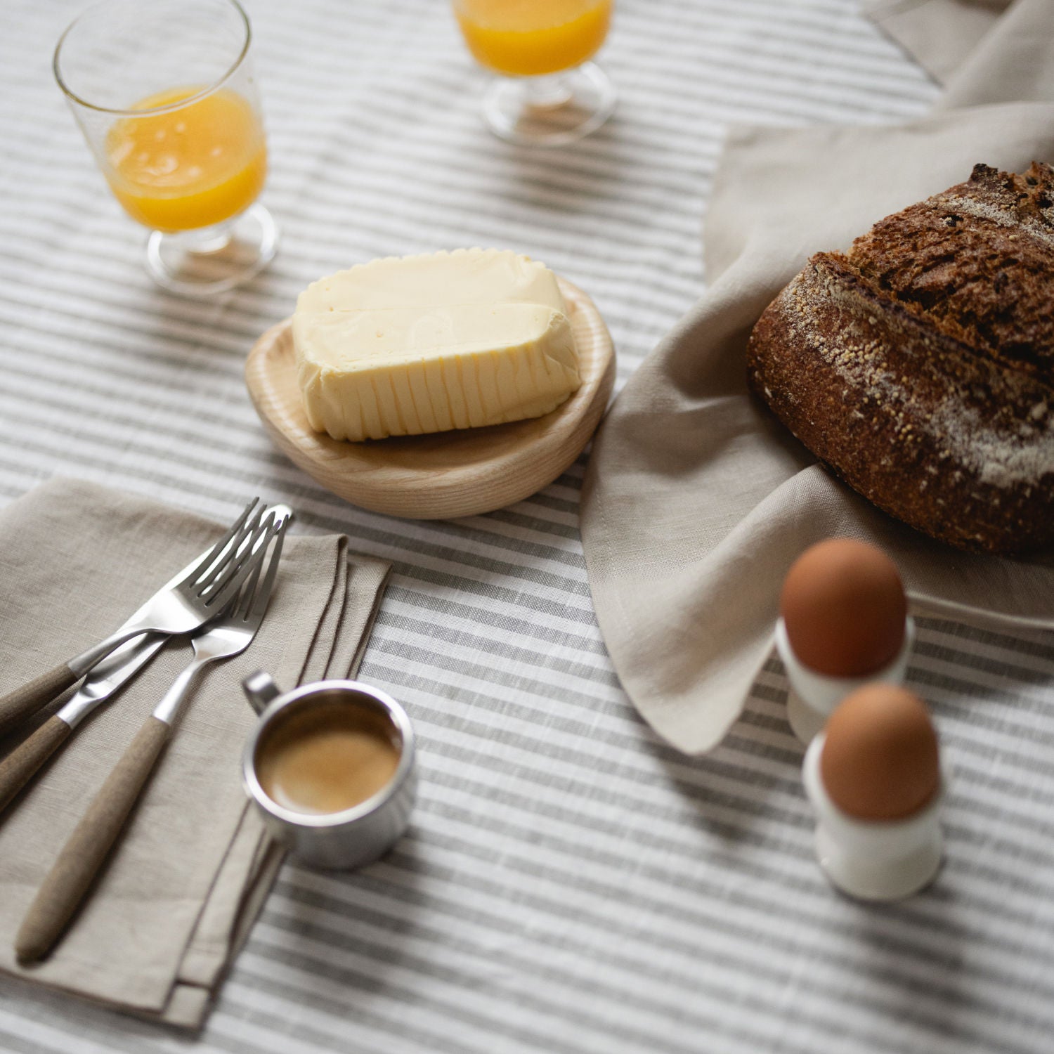 Grey Stripes Linen Tablecloth