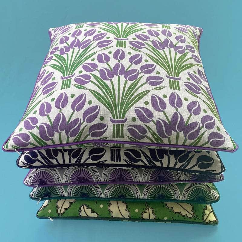 Tulips Cushion Cover with Piping - Green Mauve