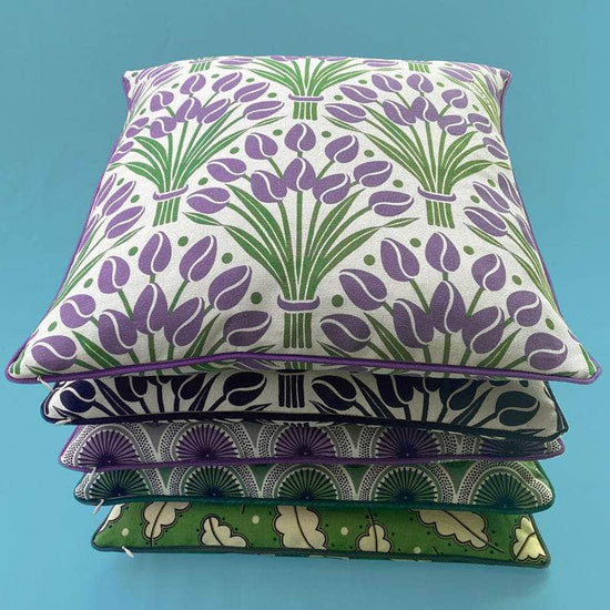 Tulips Cushion Cover with Piping - Green Mauve
