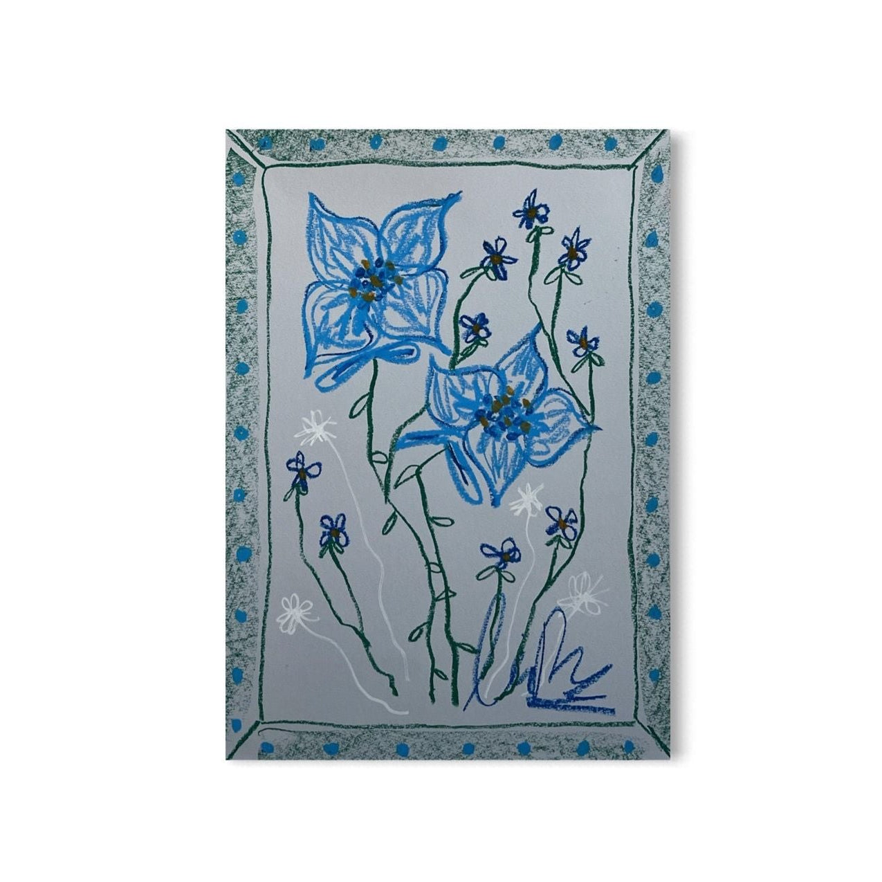 Blue Florals on Blue Background | Original Painting A3