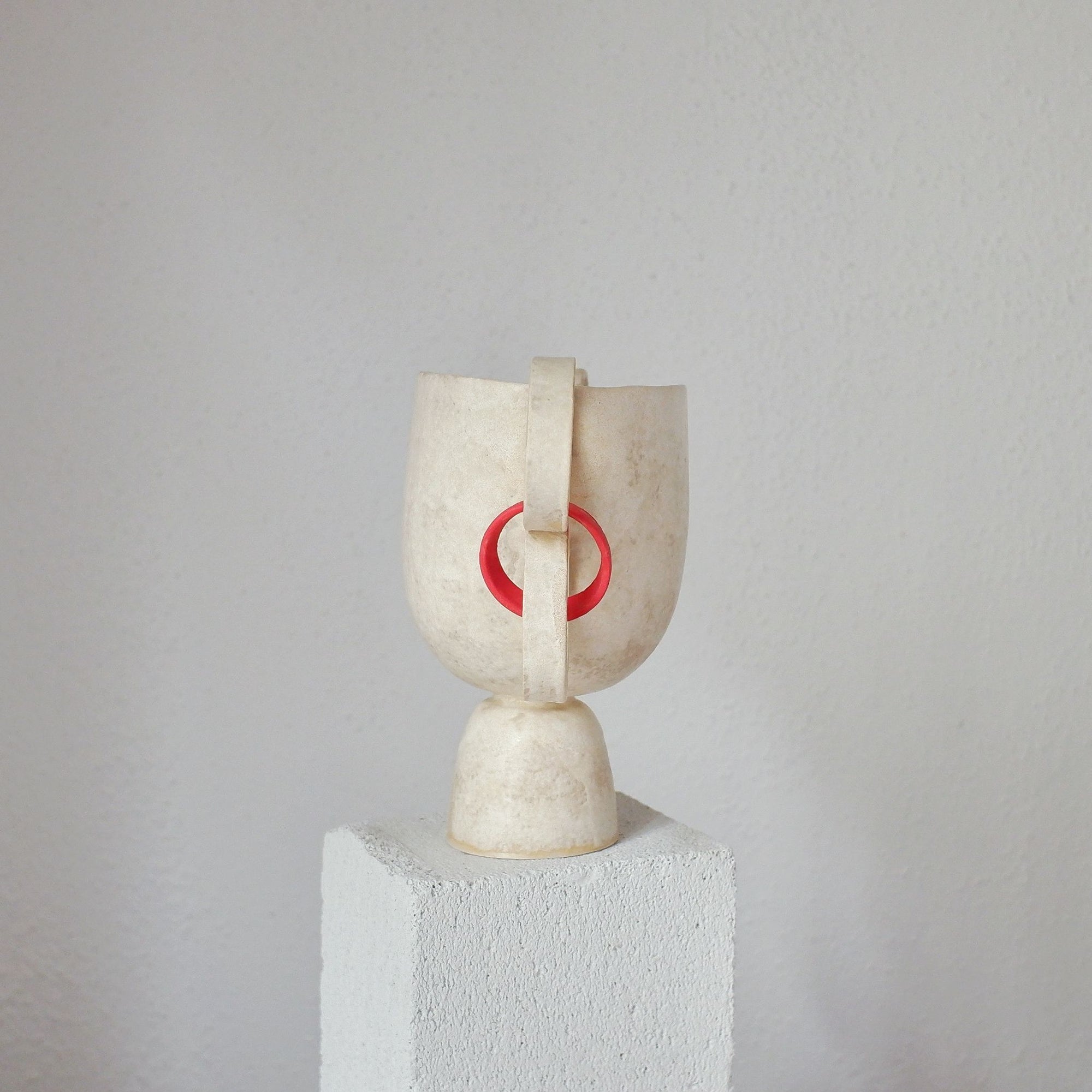 Jackie - Beige with Red Earrings - Porcelain Vase or Goblet