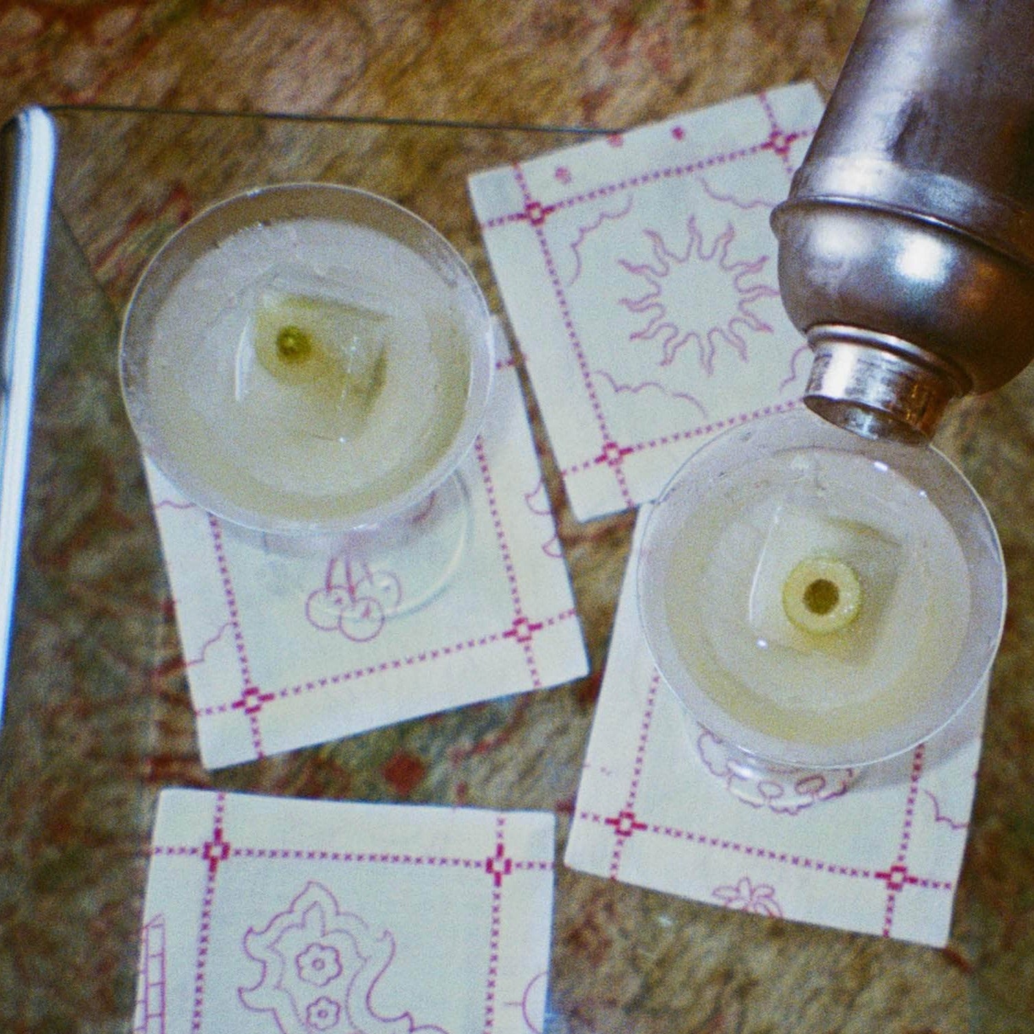 Re-Work Cocktail Napkins in Red Border Print- Set of Four