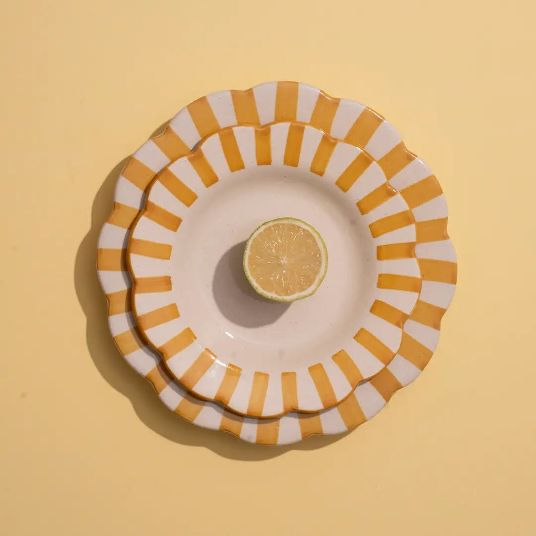 Ceramic Stripe Salad Plate, Yellow- 8.25x 8.25 x 1.25 Inches