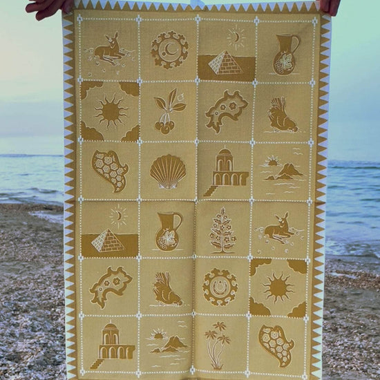 Redwork Tea Towel in Yellow