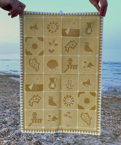 Redwork Tea Towel in Yellow