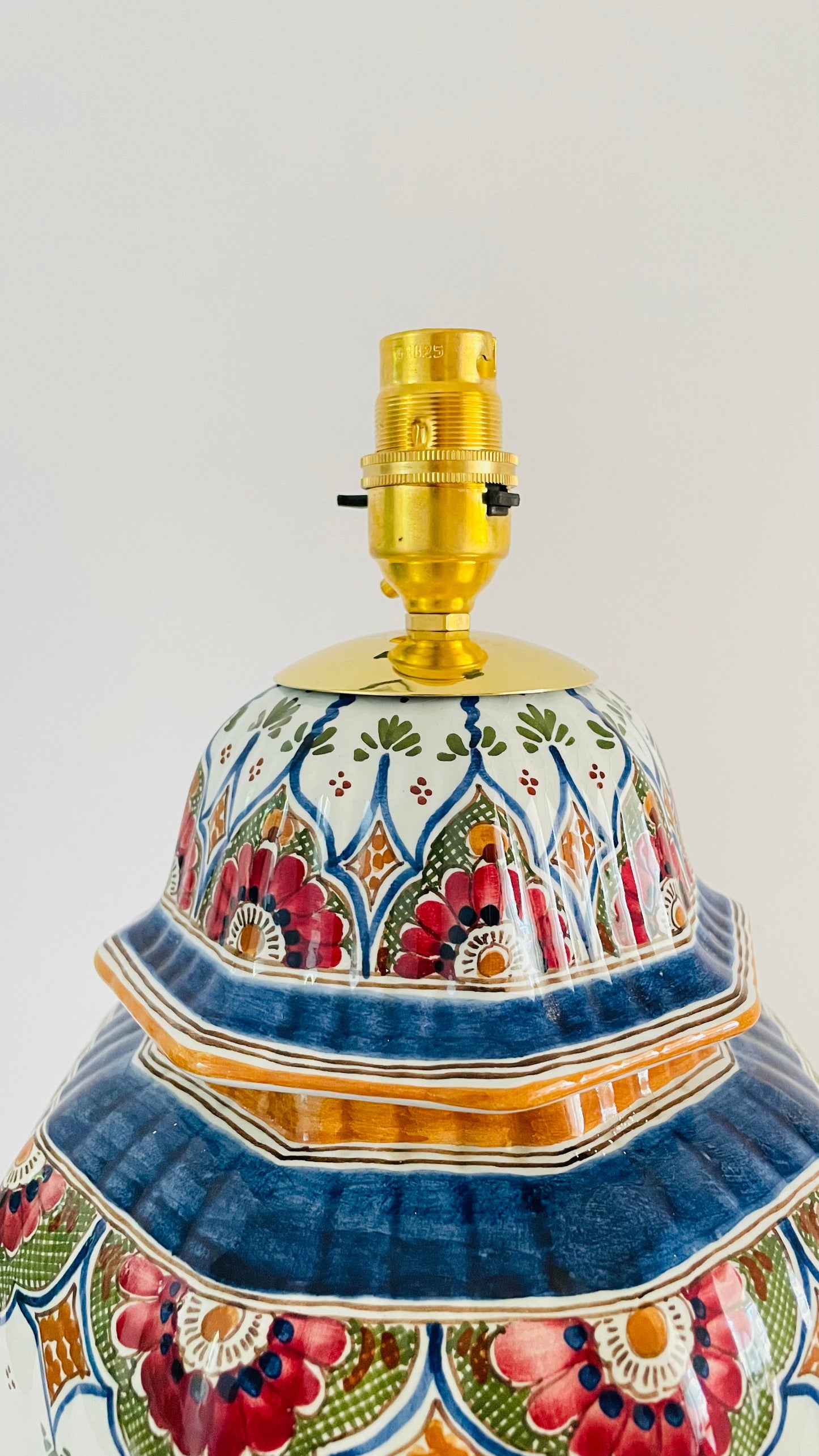 Large Antique Delft Polychrome Lamp