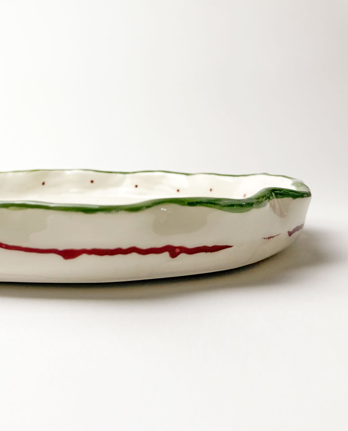 Handmade Christmas Ceramic Platter with Wavy Rim