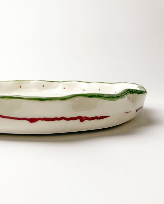 Handmade Christmas Ceramic Platter with Wavy Rim