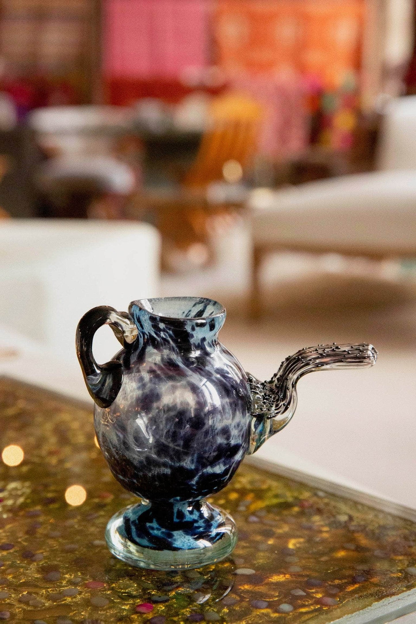 Blown Glass Amphora, Dark Blue, Small