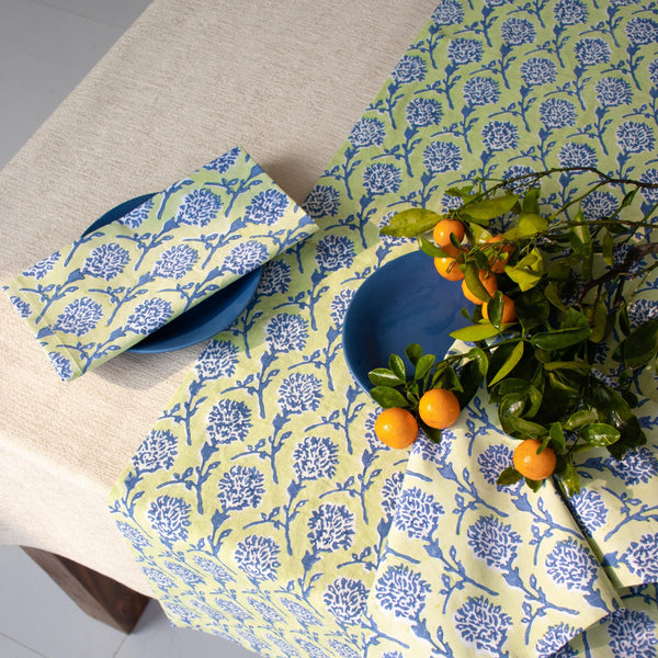 Nikhar Pure Linen Hand-Printed Table Runner - Lily Green