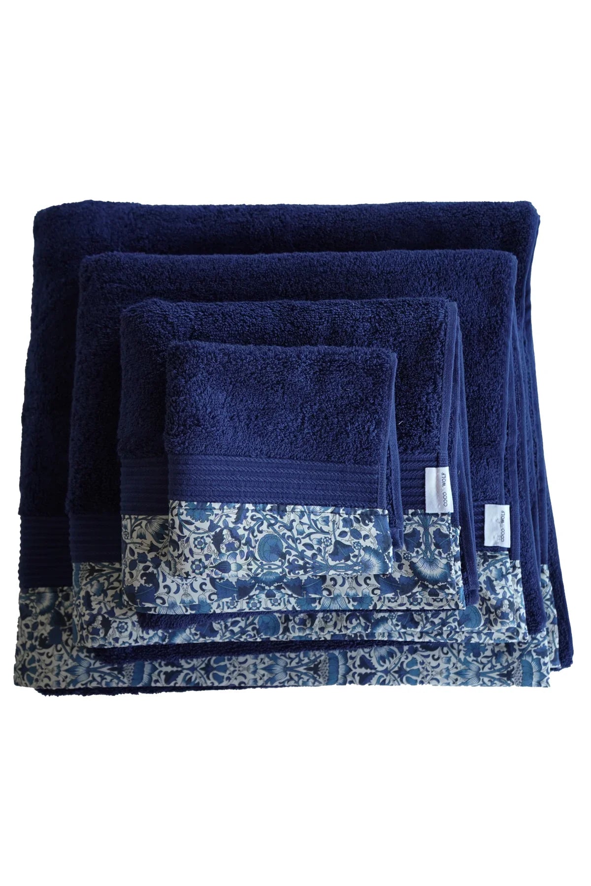 Border Edge Towel made with Liberty Fabric LODDEN NAVY