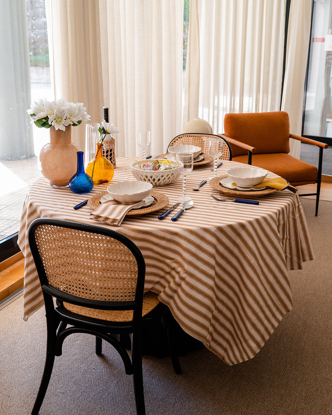 Atlântica Beige Printed Tablecloth in 100% Cotton