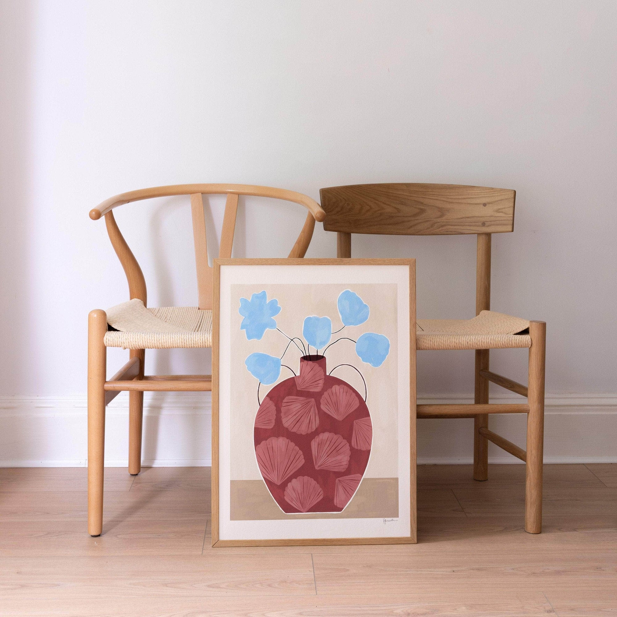 Blue Flowers In Shell Vase Print