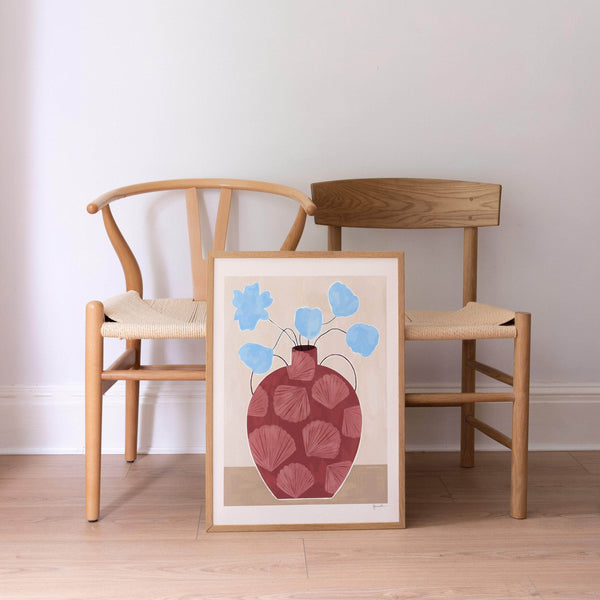 Blue Flowers In Shell Vase Print