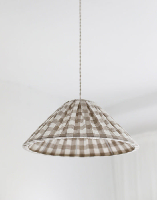 Malala Conical Pendant Light in Beige with Large Check Pattern