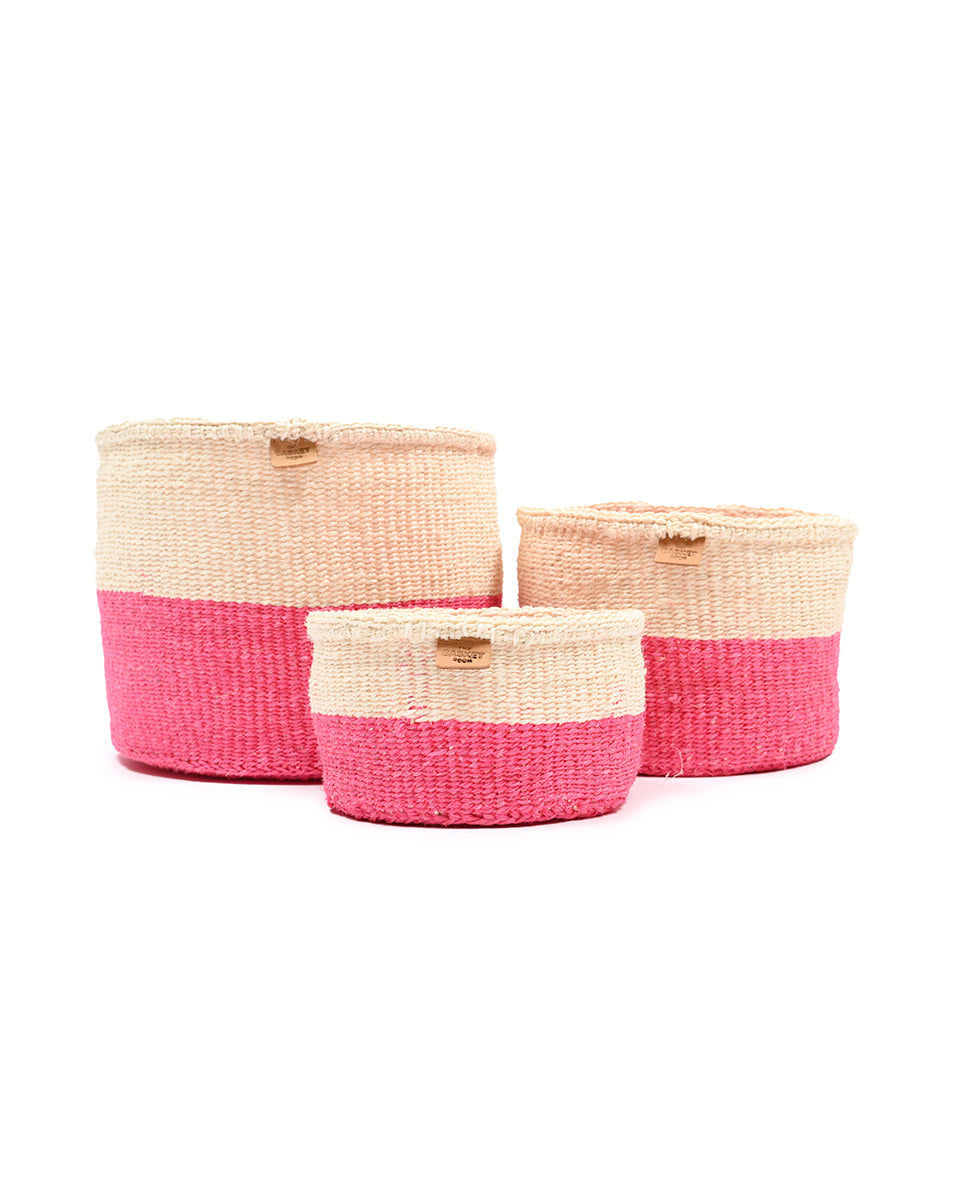 HOJI: Hot Pink Colour Block Woven Basket